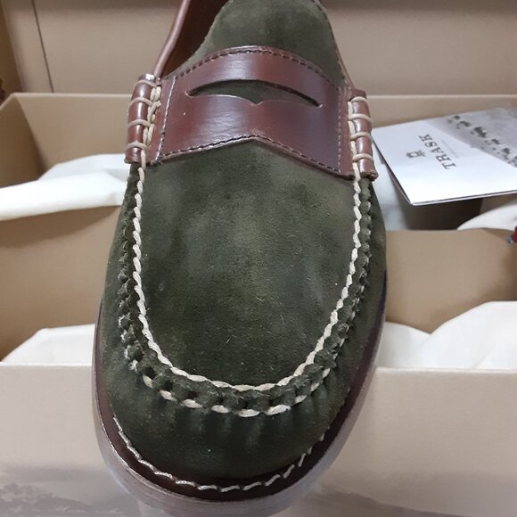TRASK HUNTER MEN GREEN SUEDE DARK BROWN STEER LEATHER SLIP ON SHOES 11M - Picture 13 of 16